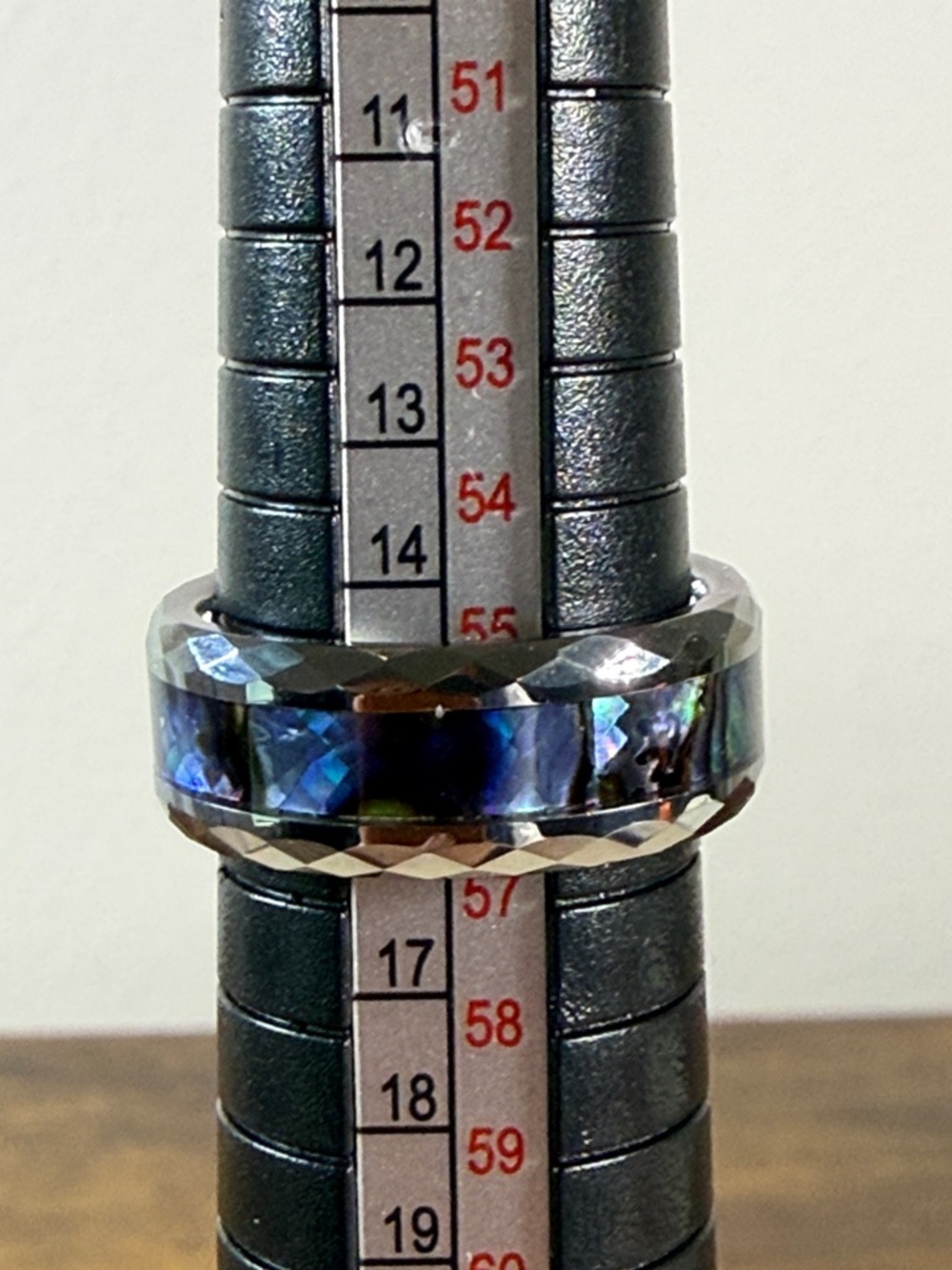 Tungsten Ring with Blue-Green Abalone Inlay, Size 7.75” - Picture 4 of 6